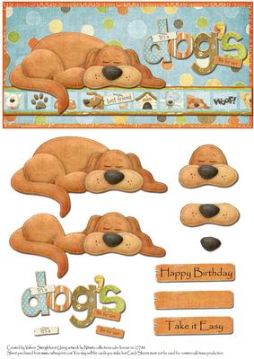 Its a Dogs Life Dl Card Front with Decoupage