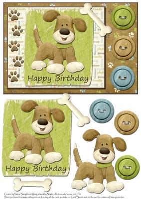 Happy Birthday Doggie with Buttons Card Front