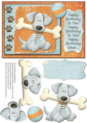 Yappy Birthday to You! Dog Card Front with Decoupage