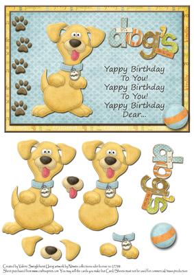 Dog's Sing Yappy Birthday Card Front with Decoupage
