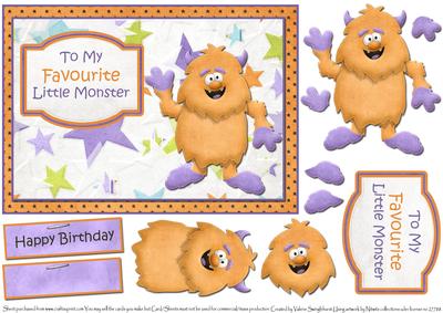 Monster Happy Birthday Card Front with Decoupage