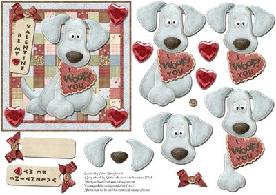 Be My Valentine "i Woof You" Card Front with Decoupage
