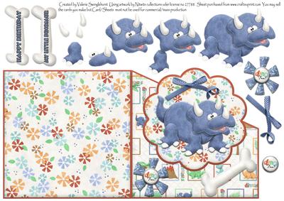 My Little Blue Dinosaur Childrens Birthday Card & Decoupage