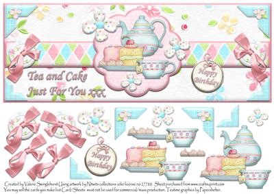 Birthday Tea and Cake Just for You Dl Card Front & Decoupage