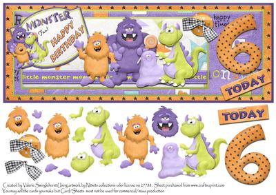 Monster 6 Today Happy Birthday Dl Card Front with Decoupage