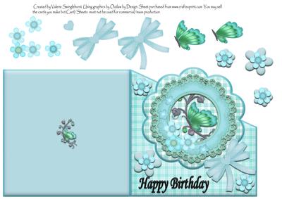 Pretty Aqua Butterfly Birthday Diagonal Over the Edge Card