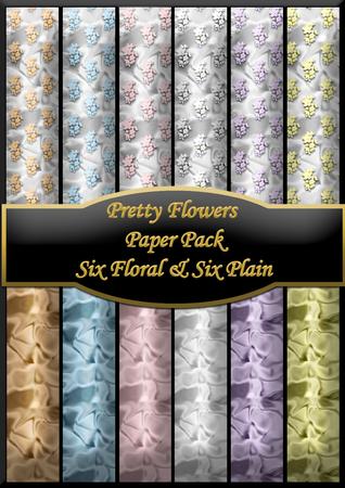 Pretty Flowers on Satin 12 Sheet Paper Pack