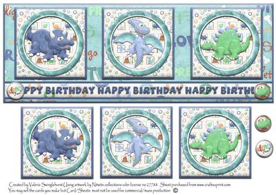 Three Cute Dinosaurs Dl Card Front