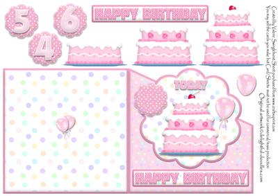 Pink Birthday Cake on Pastel Polka-dots