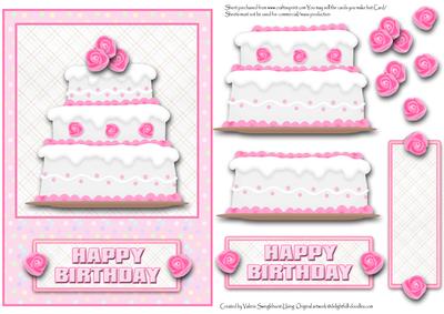Pink Roses Happy Birthday Cake Card Front