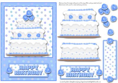 Blue Roses Happy Birthday Cake Card Front
