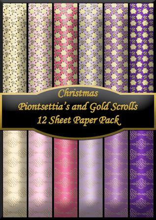 Christmas Pointsettia & Gold Scrolls 12 Sheet Paper Pack 2