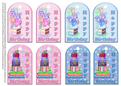 8 Birthday Cake / Presents Gift Tags Pink or Blue