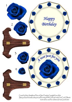 Rich Deep Blue Rose Just for You Birthday Plate Sheet