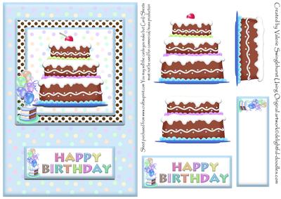 Happy Birthday Chocolate Cake Card Front Blue