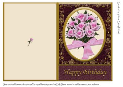 Pink Roses in an Oval Frame Birthday Cut and Fold Card