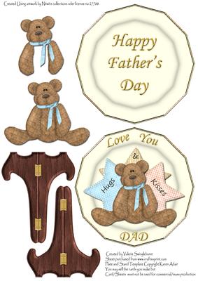 Love You Dad Hugs & Kisses Brown Ted Fathers Day Plate Sheet