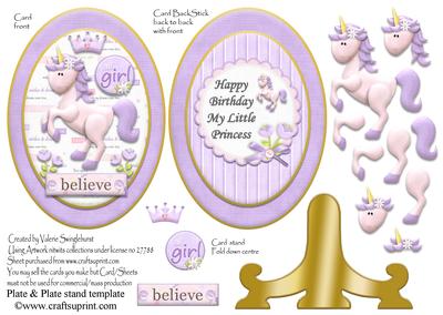 All Girl Believe in Unicorns Birthday Princess Plate & Stand