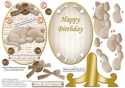 Home is Where the Cat is Birthday Cute Cat Plate and Stand