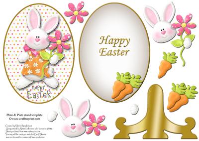 Hoppy Easter Girl Bunny Oval Plate & Stand