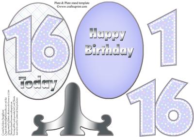 16 Today Purple Birthday Oval Plate & Stand Card
