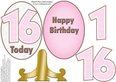 16 Today Pink Happy Birthday Number Oval Plate & Stand
