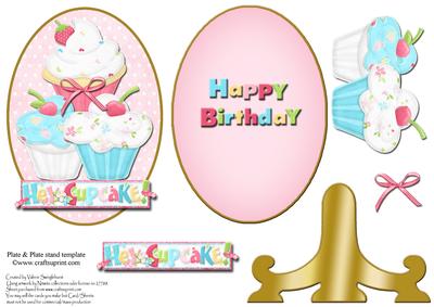 A Trio of Yummy Cupcakes Plate & Stand Card