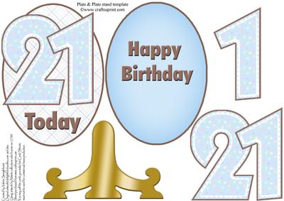 21 Today Blue Birthday Number Plate & Stand Card