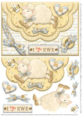 Double Scallop Envelope Card Front I Love Ewe (yellow)