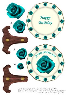 A Deep Turquoise Rose Just for You Birthday Plate & Stand