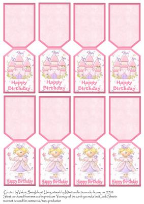 8 Folding Gift Tags Happy Birthday Princess / Castle