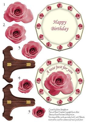 A Pink Rose Just for You Birthday Plate Card