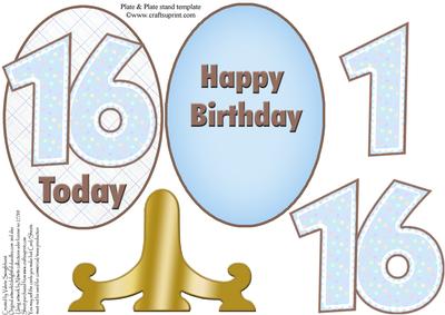 16 Today Blue Happy Birthday Number Oval Plate & Stand