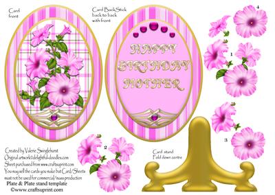 Pink Petunia for Mother's Birthday Plate & Stand