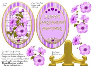 Purple Petunia Mother's Birthday Plate & Stand
