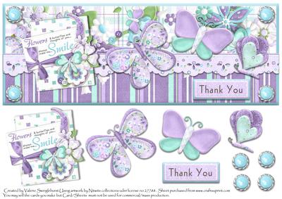 Flowers & Butterflies Make Me Smile Thank You Dl Card Front