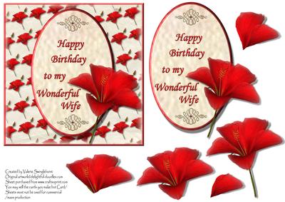 Red Hibiscus Happy Birthday to My Wonderful Wife Card Front