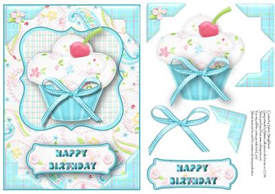 Cupcake Happy Birthday Card Front Blues