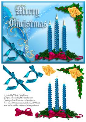 Merry Christmas Blue Candles Quick Card Front