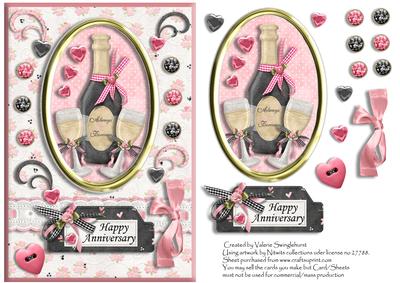 Anniversary Champagne & Glasses A5 Card Front