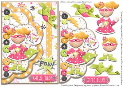 Pow Girls Rule Supergirl Double Scallop Envelope Card