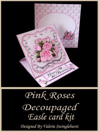 Framed Pink Roses Easel Card Kit and Matching Envelope