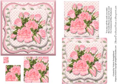 Framed Pink Roses Pyramid Square Card Front