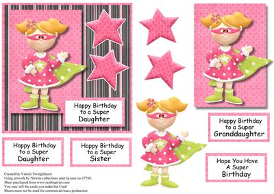 Pink Various Sentiments Supergirl Cad Front with Decoupage
