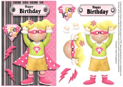Happy Birthday Super Kid Card Front with Decoupage