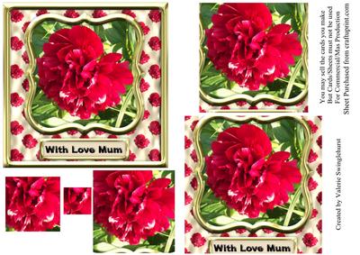 With Love Mum Red Peony Pyramid Card Front