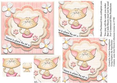 Home is Where the Cat Cat on Pillow Pyramid Card Front