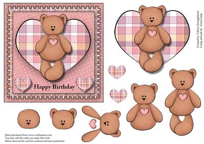 Happy Birthday Little Bear Square Card Front with Decoupage