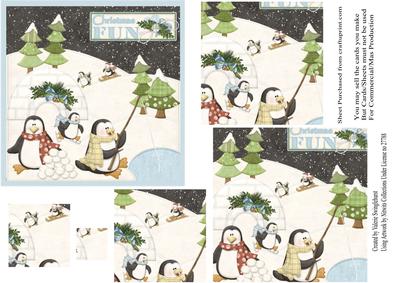 Penguins Christmas Fun Pyramid Square Card Front