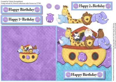 Happy 1st or 2nd Birthday Noah's Ark Diagonal Over Edge Card